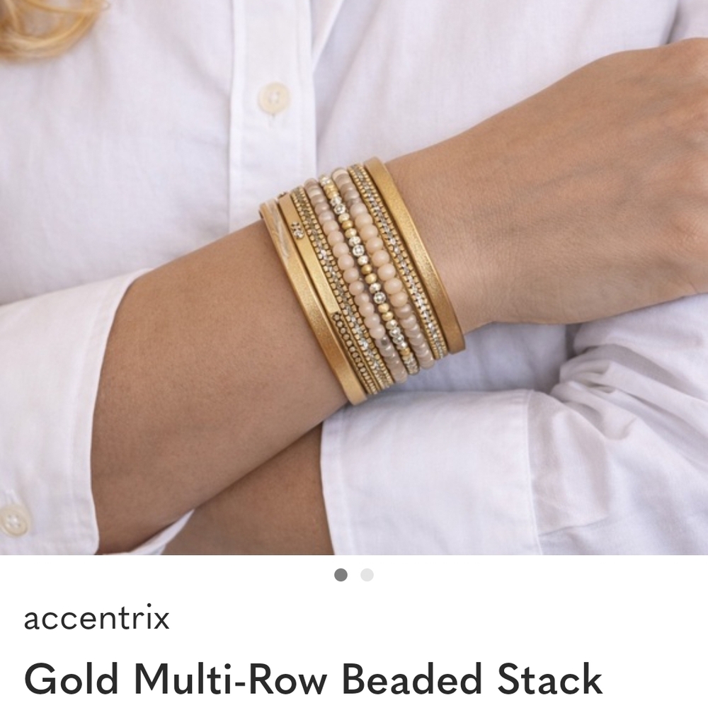 Accentrix Gold + Cream Multi-Row Beaded Stack Bracelet